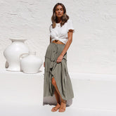 Jupe taille haute amincissante en coton et lin, couleur unie, simple, plissée, irrégulière, asymétrique